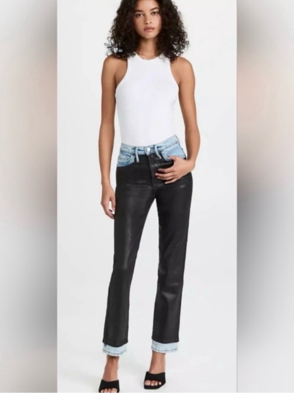 Frame Denim Two-Tone Black and Light Blue Straight-Leg Jeans